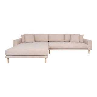 Lido Lounge Sofa - Lounge Sofa, venstrevendt i sand med fire puder og natur træben, HN1050