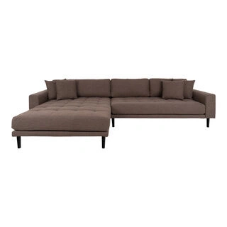 Lido Lounge Sofa - Lounge Sofa,  venstrevendt i brun med fire puder og sorte træben, HN1055