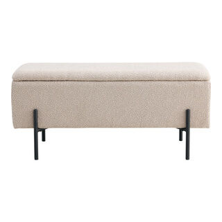 Watford Bænk - Bænk i bouclé med opbevaring, beige med sorte ben, 95x36,5x46 cm, HN1233