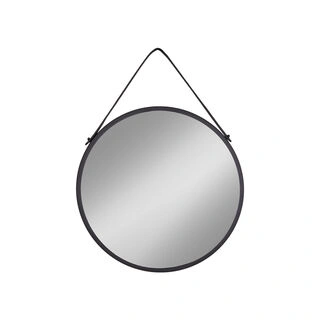 Trapani Spejl med sort stålramme og PU strop Ø38 cm