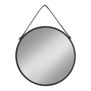 Trapani Spejl med sort stålramme og PU strop Ø60 cm