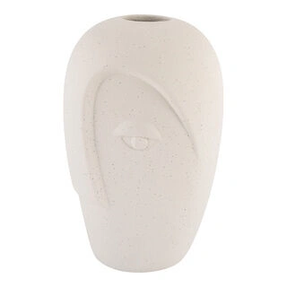 Vase - Vase i keramik, sand, ansigt, 12,5x13x19,5 cm