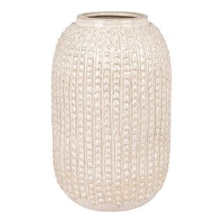 Vase - Vase i keramik, beige med mønster, rund, Ø16x25,5 cm