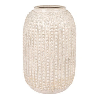 Vase - Vase i keramik, beige med mønster, rund, Ø16x25,5 cm