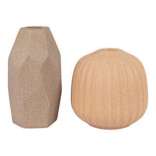 Vase og Lysestage - Vase og lysestage i keramik, brun, sæt af 2