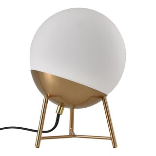 Chelsea Bordlampe - Lampe i kugleformet hvidt glas og messingfatning 150 cm stofledning Pære: E27/40W