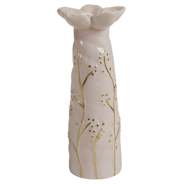 Vase blomst Rosa/Guld H: 12 cm