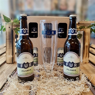 Gaveæske med 2 x FUR Pilsner + Ølglas