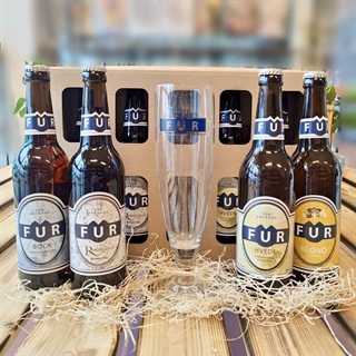 Gaveæske med 4 x FUR øl + Ølglas