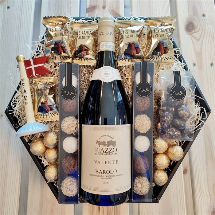 Gavekurv til far med Barolo og keramikflag - LUKSUS