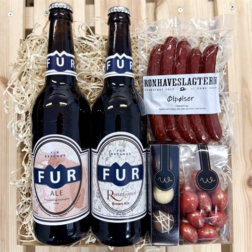 Gavekurv med Fur øl og ølpølser