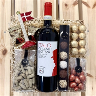 Julegavekurv med rødvin