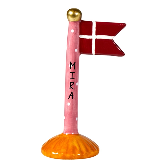 Flag Lyserød m/gul bund H: 14cm keramik