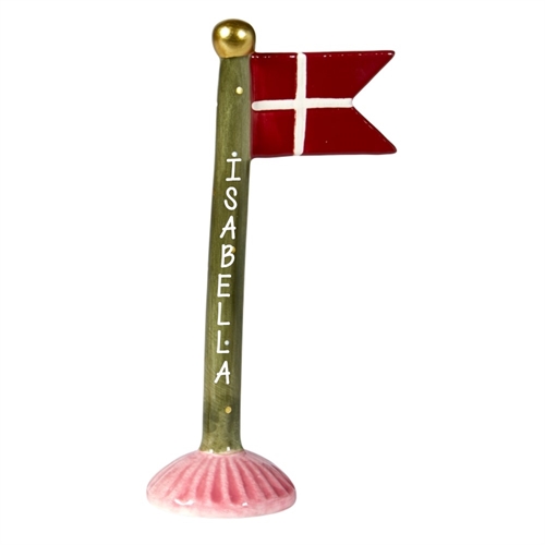 Flag grøn m/lyserød bund H: 19cm keramik