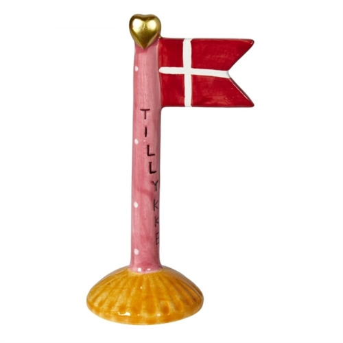 Flag Tillykke/lyserød H: 14cm