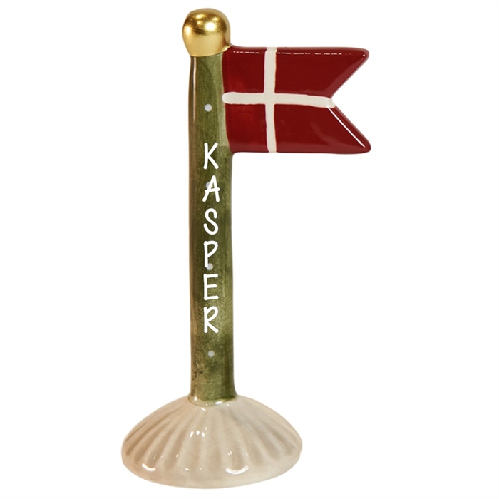 Flag Grøn/prikker H: 14cm keramik - Valgfri tekst