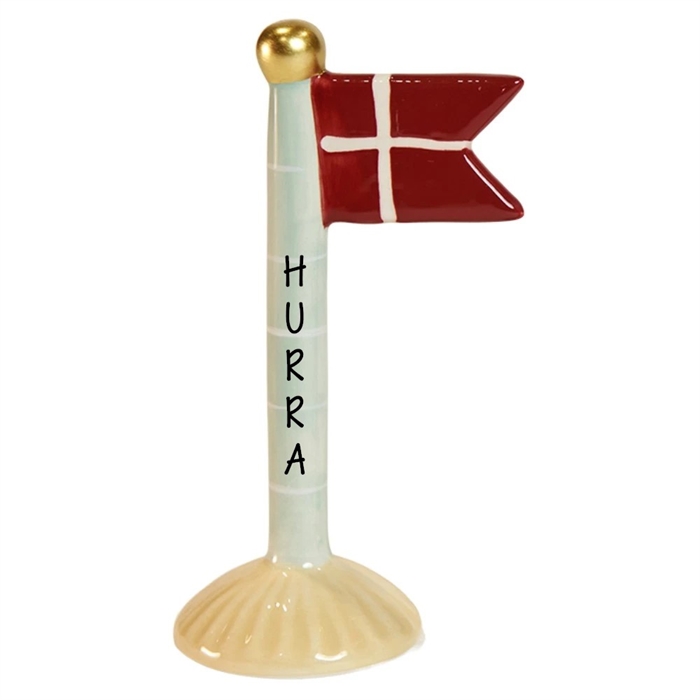 Flag Lys/gul bund H: 14cm keramik - Valgfri tekst