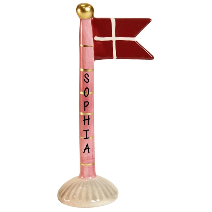 Flag Lyserød/guld striber H: 19cm - Valgfri tekst