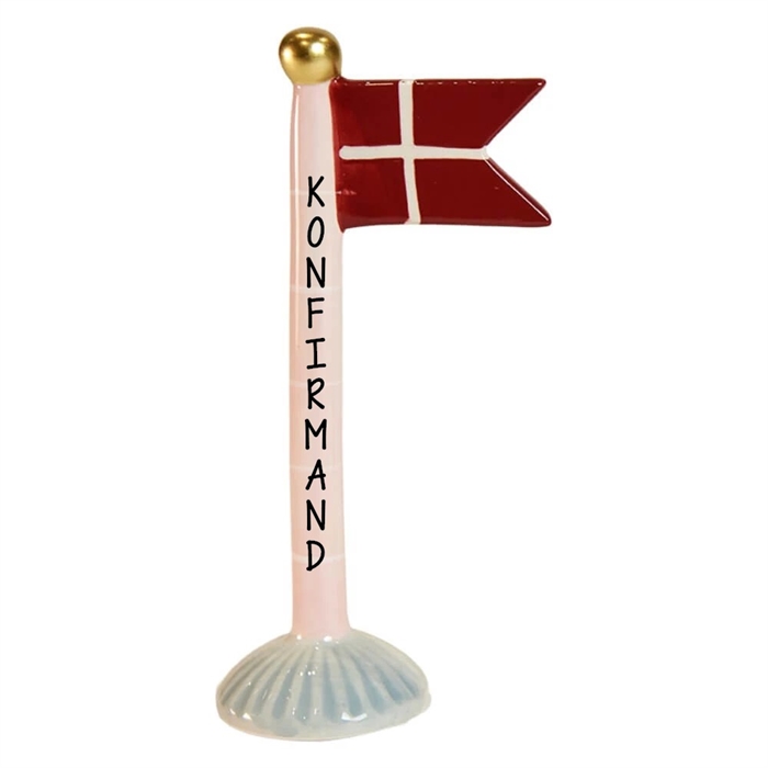 Flag lyserød/striber H: 19cm - Valgfri tekst