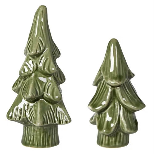 2 stk. Keramik juletræer 7 og 12 cm