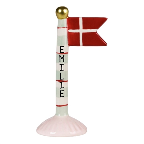 Flag m/røde striber H: 14cm keramik