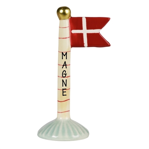 Flag gul m/røde striber H: 14cm keramik