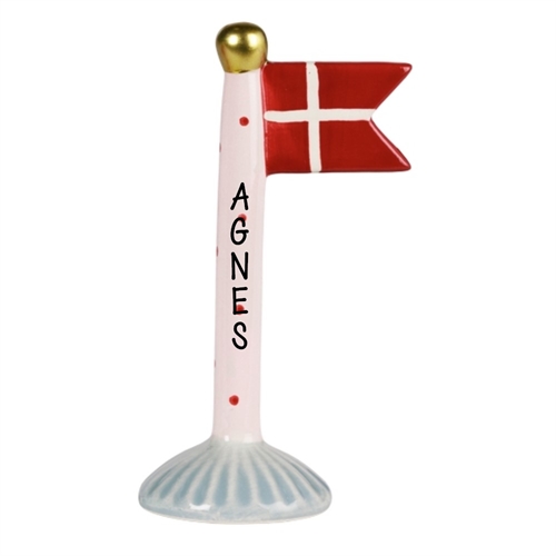 Flag lyserød m/røde prikker H: 14cm keramik