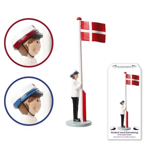 Student med flag inkl. rød og blå hue