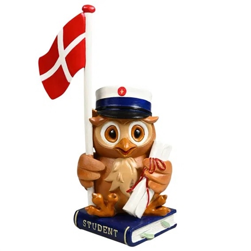 Ugle med studenterhue i Blå