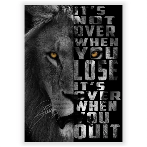 Plakat med løve og motiverende tekst