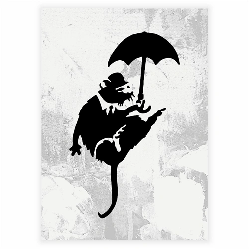 Plakat Rotte med paraply af Banksy