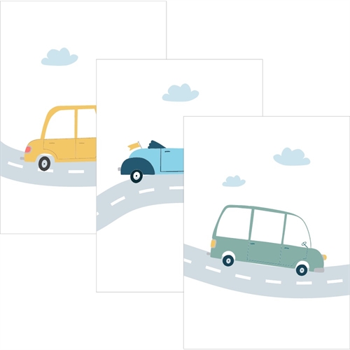 Smart plakatpakke med biler på landevejen, perfekt til børneværelset