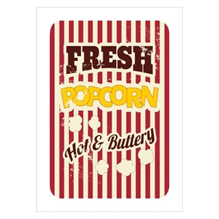 Plakat med retro tekst. Fresh Popcorn. Hot and Buttery