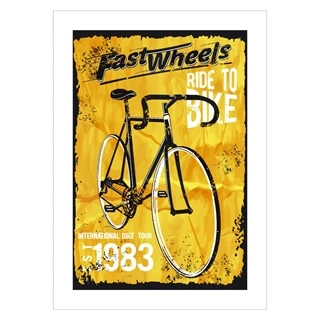 Plakat med retro tekst. Ride to bike. Fast wheels. Bike tour 1983