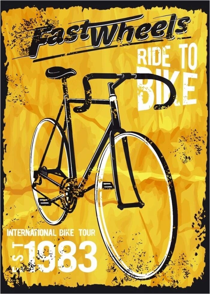 Plakat med retro tekst. Ride to bike. Fast wheels. Bike tour 1983