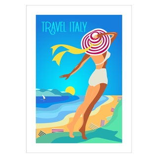 Plakat med retro tekst. Travel Italy. Sun and summer holidays