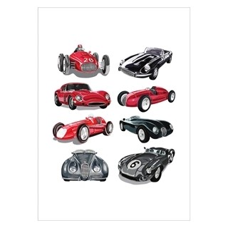Plakat med retro tekst. Many nice retro cars