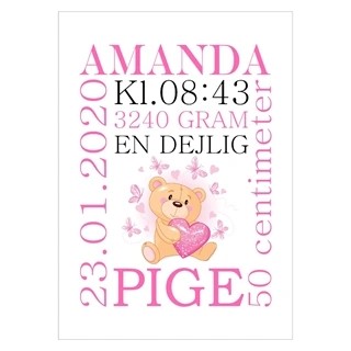 Bamse til piger - Sød fødsels Børneplakat til piger