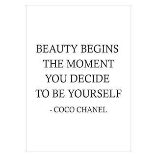 Citat plakat fra Coco Chanel med citatet Beauty Begins 