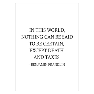 Plakat med citat af Benamin Franklin - In this World 