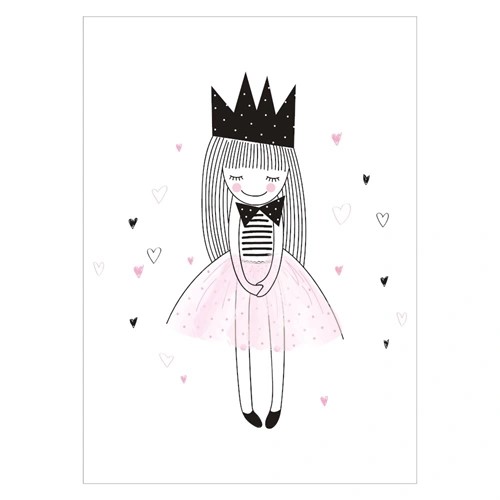 Sød børneplakat med lille prinsesse i lyserødt skørt