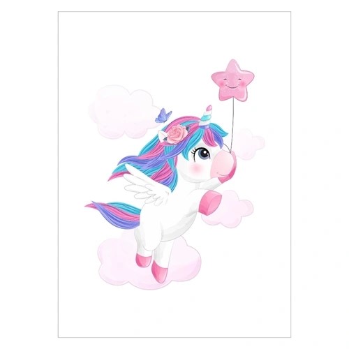Plakat med Unicorn skyer og en ballon som en stjernejerne