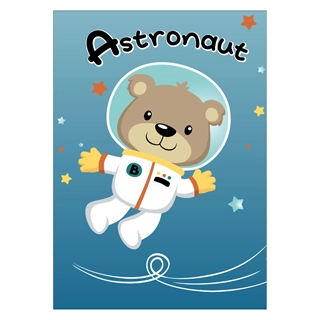Sød børneplakat med motiv af bjørn som astronaut