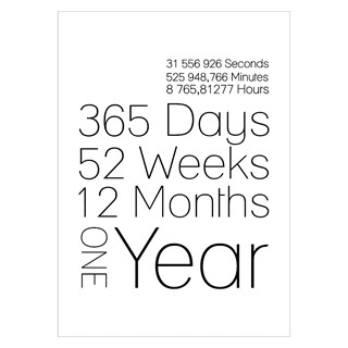 Plakat med teksten, One year