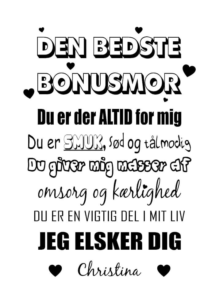 Sød og personlig plakat til din bonusmor