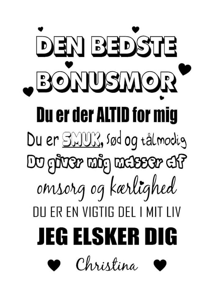 Sød og personlig plakat til din bonusmor