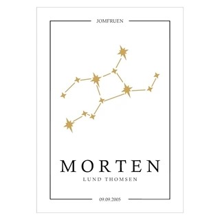 Jomfruen - køb en flot plakat med stjernetegn. Optegnede streger med stjerner forestillende Jomfruen, med eget navn under.