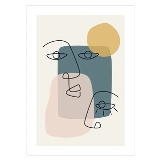 Plakat - Abstract face line 1. Flot og stilren plakat med sten anbragt i geometriske mønster. Støvede, blide farver.