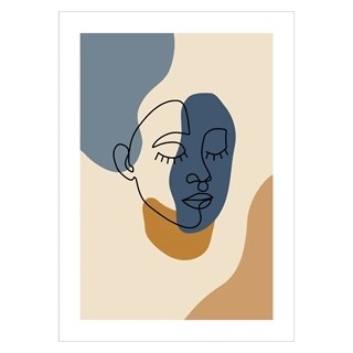Plakat - Abstract faceline 2 med virkelig flotte, naturlige jordfarver. Plakat med ansigt i abstrakt design med blide farver.