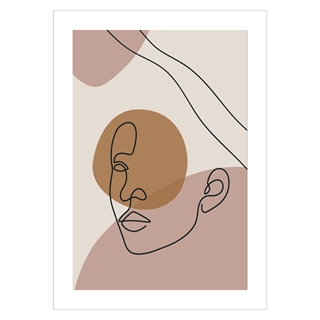Plakat med abstract face line 5 i beige og brune farver med optegnet ansigt. Flot abstrakt plakat i smukke, støvede nuancer.
